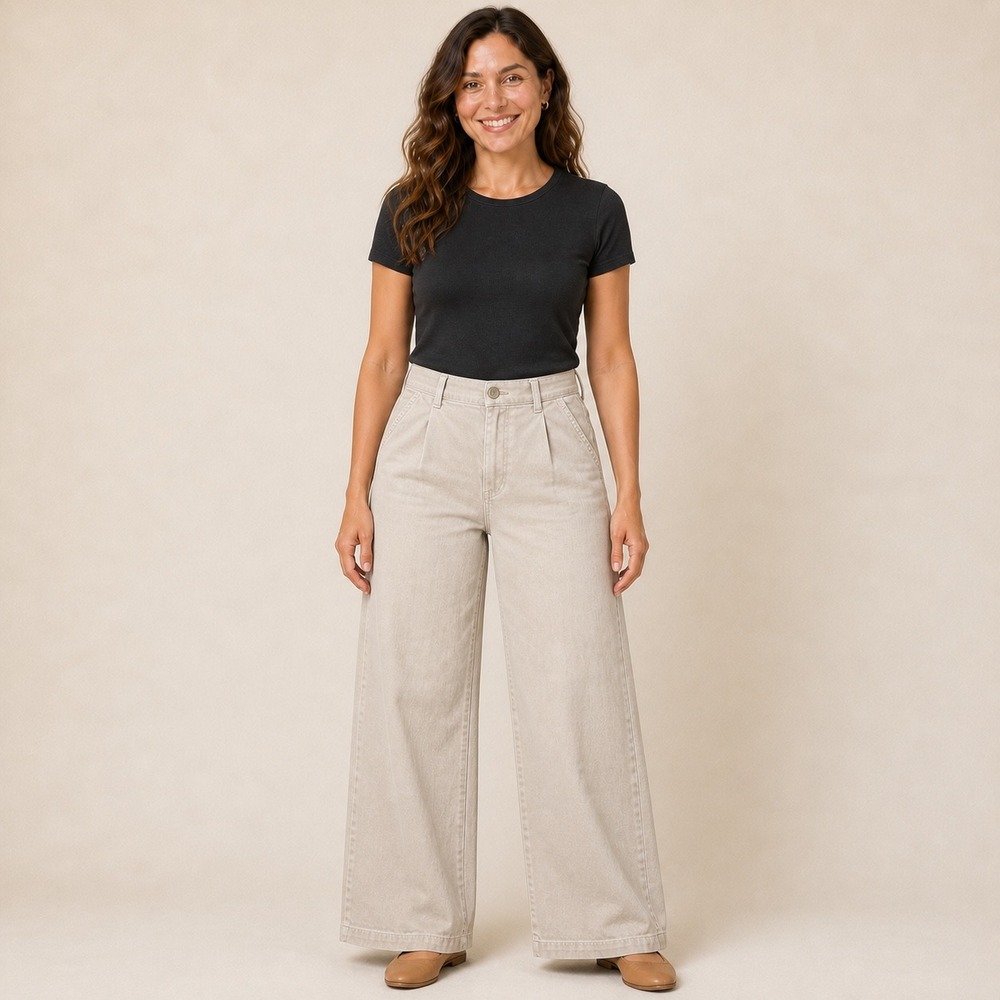 American Eagle Womens 10 Long Tan Pleated Wide Leg Stretch Khaki Pants (2383)